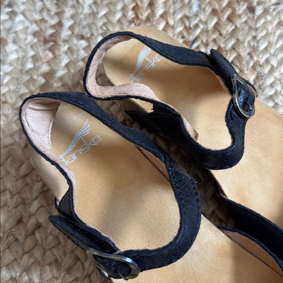 Dansko 39 Tiffani Womens Burnished Black Milled Leather Mary Jane Clog Sandals - Picture 3 of 8